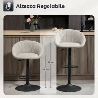 Set 2 Sgabelli da Bar con Altezza Regolabile, Seduta Girevole in Tessuto e Poggiapiedi, Beige