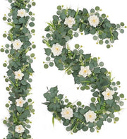 Set di 2 Slinger per Fiori di Eucalipto Artificiale - Decorazione per Matrimonio - 38 m - Utilizzo Indoor e Outdoor - Fiori Bianchi - Slinger per Viti - Decorazione per Casa e Giardino