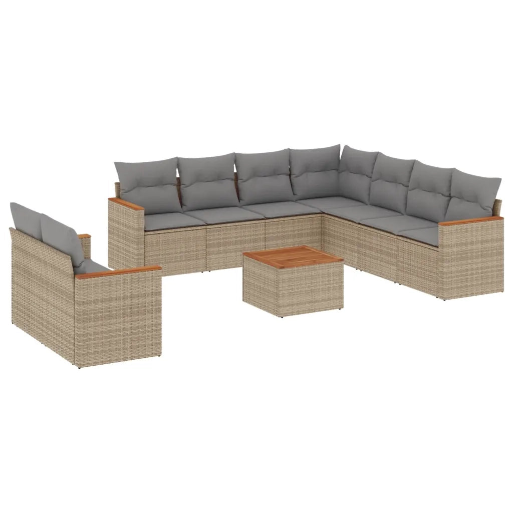 Set Divano da Giardino 10 pz con Cuscini Beige in Polyrattan