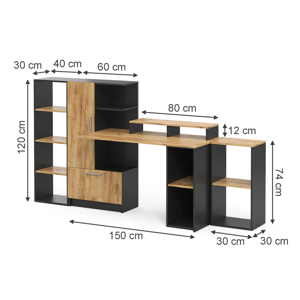 Vicco set scrivania Antracite/Rovere dorato 150 x 59 cm Set di 5