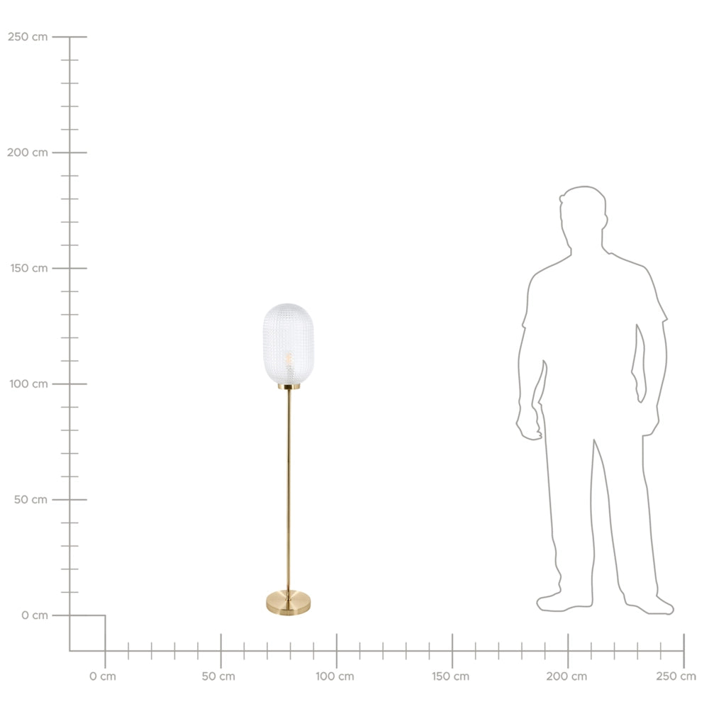 Lampada da terra con base in metallo dorato e paralume in vetro in stile moderno per soggiorno e camera da letto