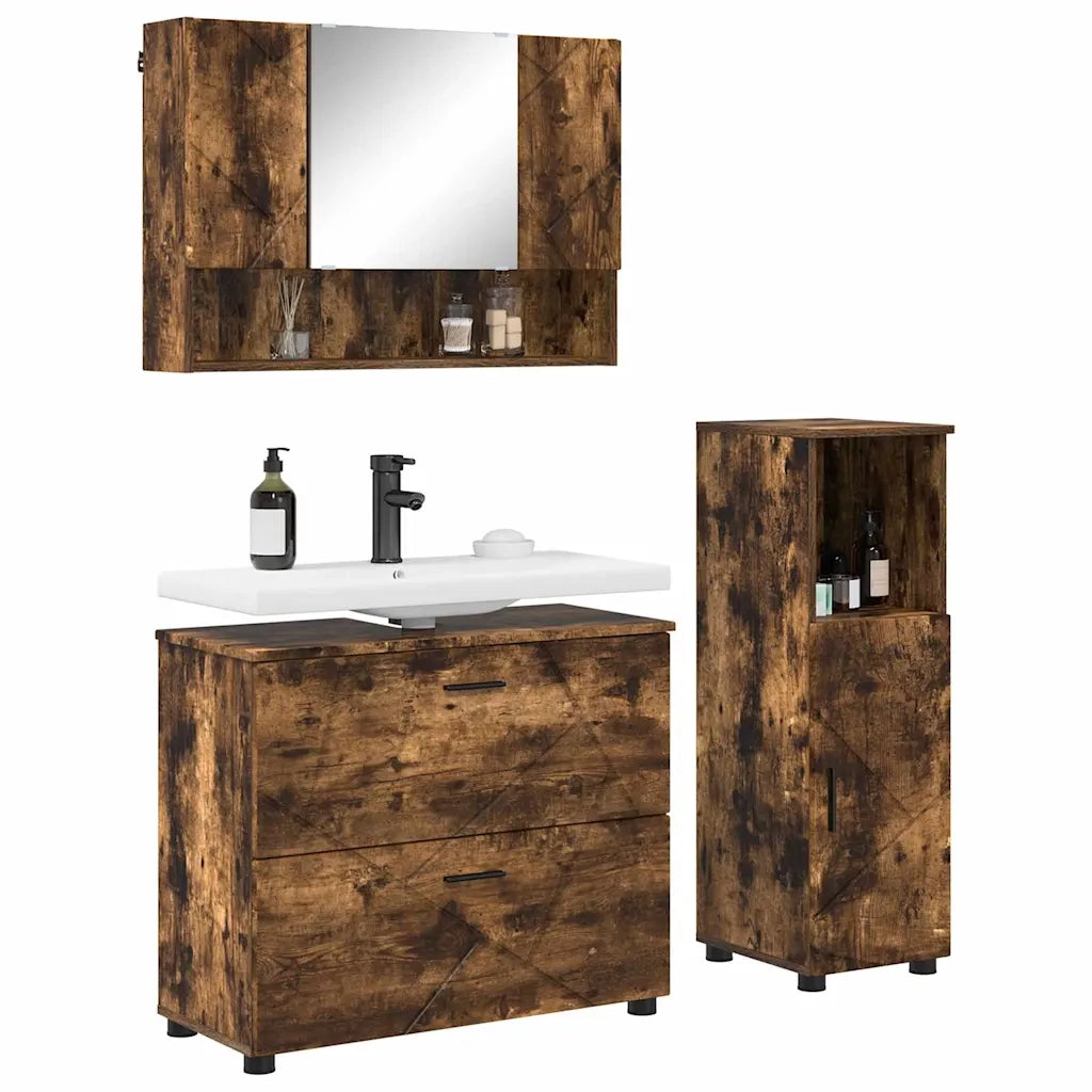 Set di mobili per il bagno con cassetto 3 pcs Rovere fumé 3393028