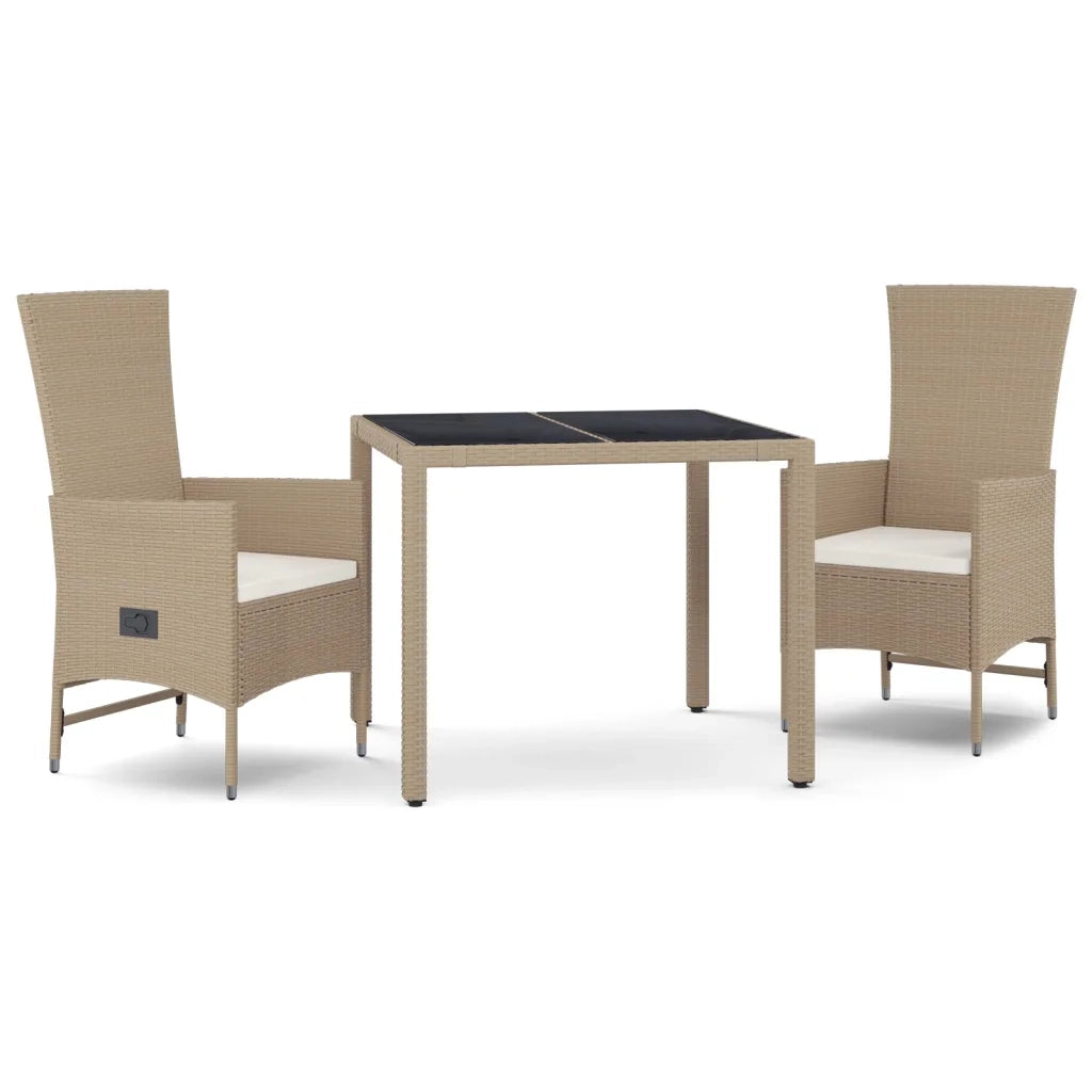 Set da Pranzo da Giardino 3 pz con Cuscini Beige in Polyrattan 3157567