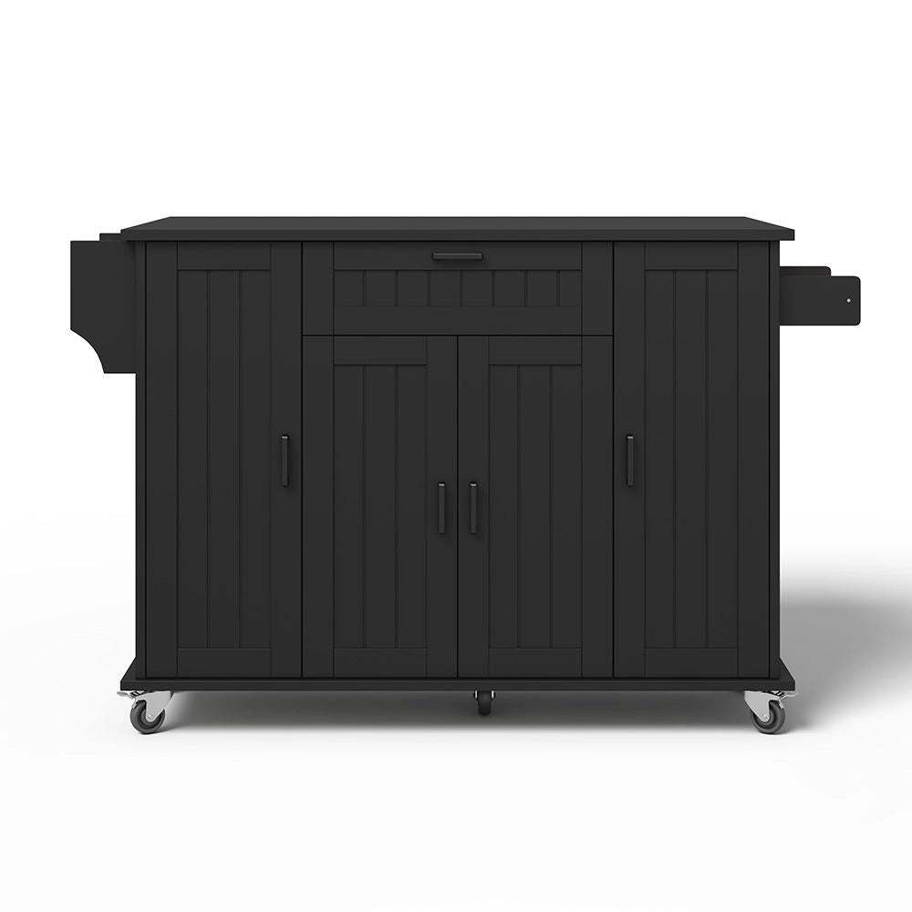 ?lot de cucina con piano ribaltabile - Xylo - 120¡Á45(70)¡Á95 - Nero - Carrello a rotelle, 4 ante, 1 cassetto, porta spezie, porta asciugamani