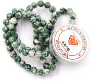 Pietre decorative con corda per la creazione di accessori 6 mm = 128 pezzi e 1 bobina Pietre di giada verde 6 mm