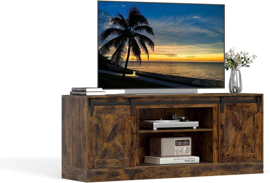 Mobile TV basso per TV fino a 70 pollici, mobile TV con ripiani regolabili, porta scorrevole, tavolo per TV con kit anti-ribaltamento, per camera da letto, soggiorno, 150 x 39 x 60 cm