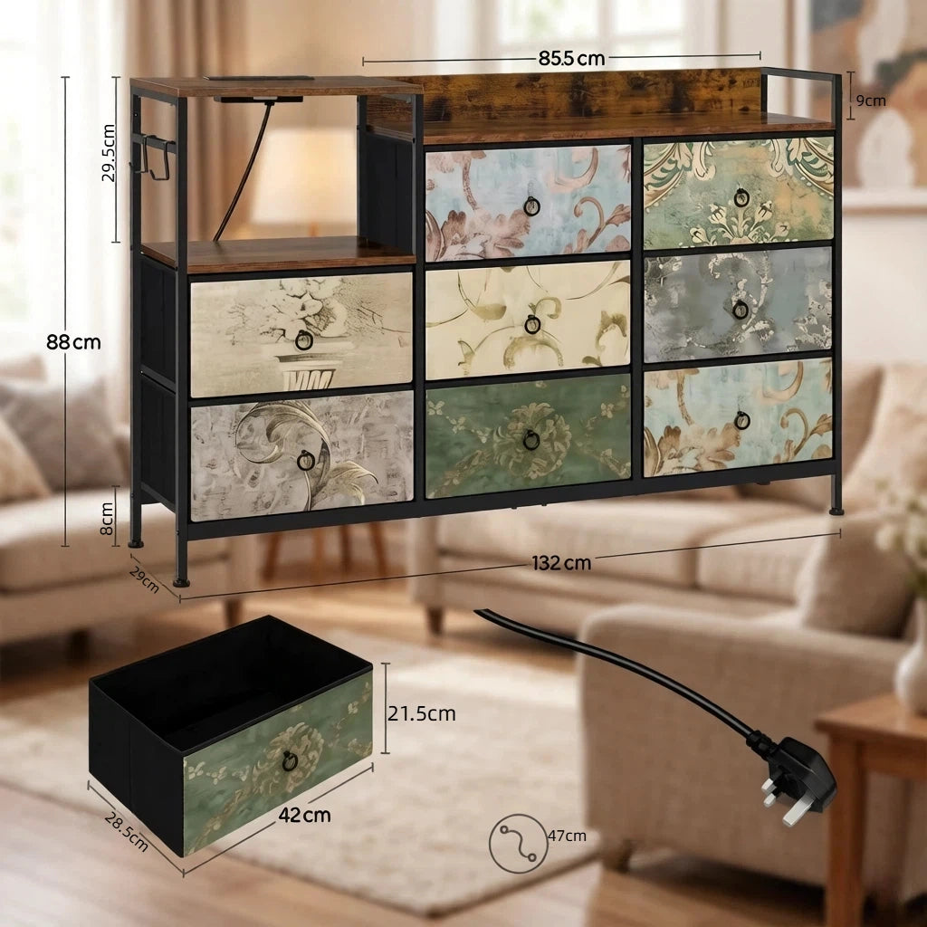 Cassettiera con 8 cassetti; prese e USB - per ingresso - 132 x 29 x 88 cm - multicolore