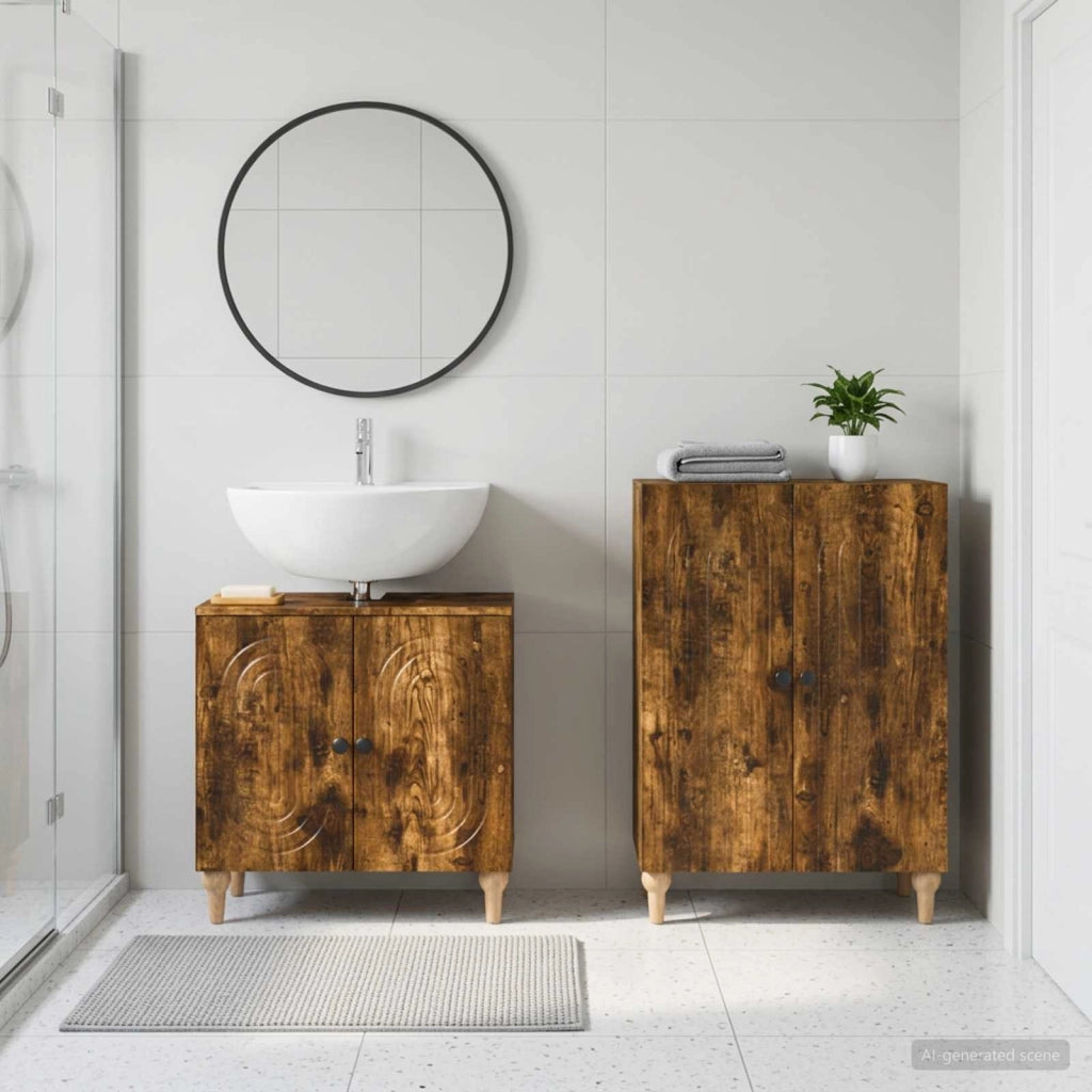 Set di Armadi da Bagno da 2 Pezzi ALKMAAR Rovere Fumo 3417590
