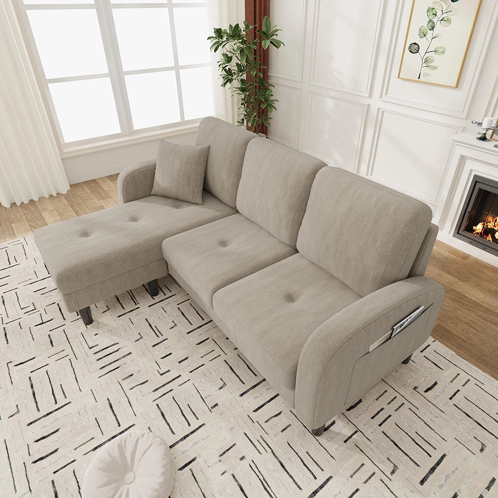 Canap¨¦ angolare L con chaise longue - Xylo - 166x118x77 cm - Tessuto velluto coste design modulare