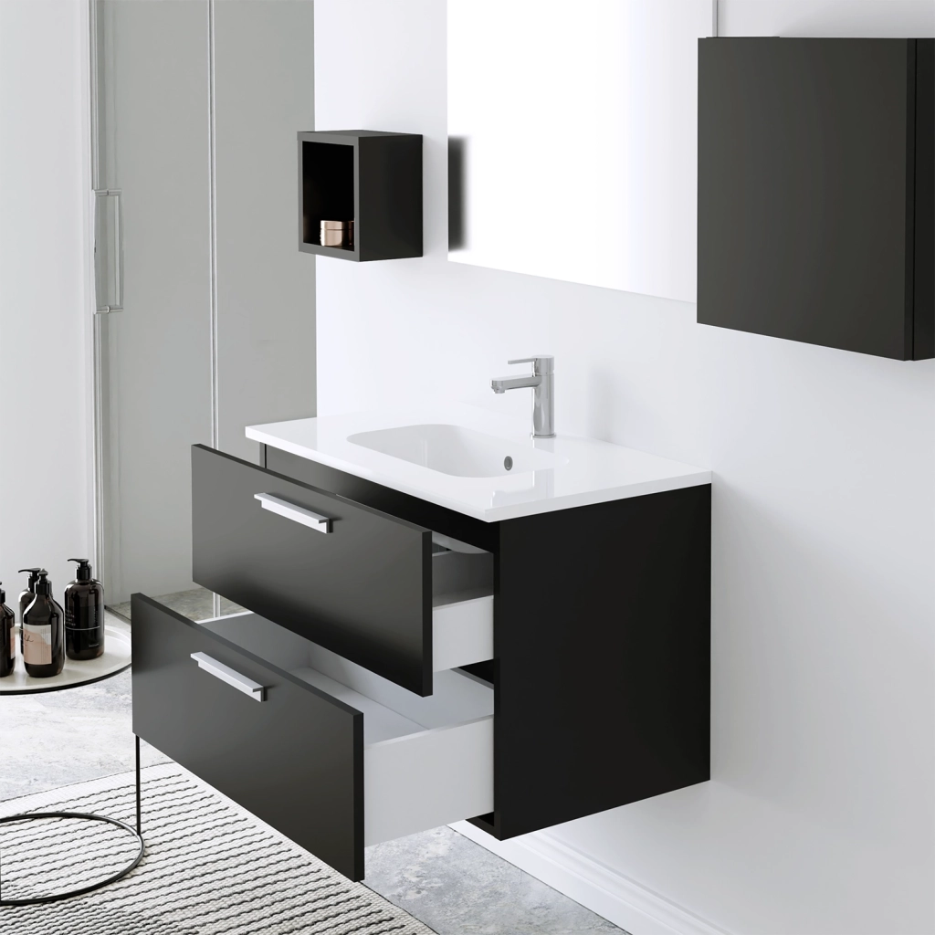 Mobile da bagno sospeso 100cm antracite lucido con lavabo e specchio | Jasper