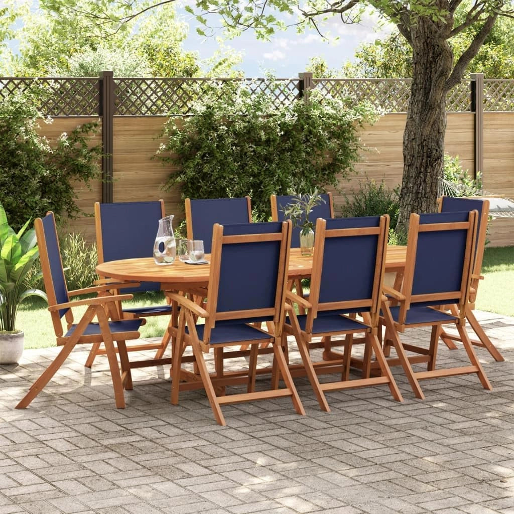 Set da pranzo da giardino 9 pezzi in legno massello di acacia e textilene, set tavolo e sedie da giardino, tavolo terrazza esterna e sedie, set terrazza, mobili da giardino esterno - 3279305