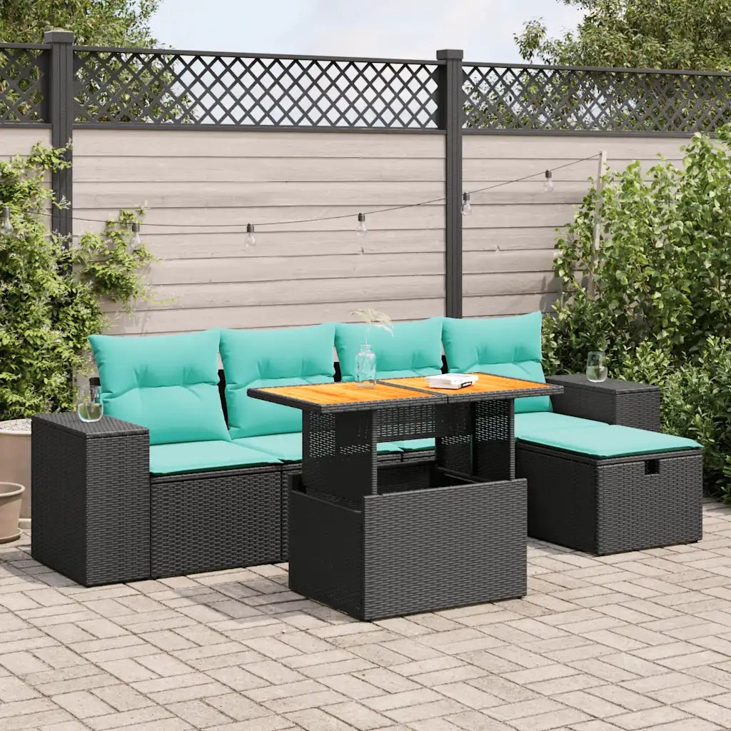 Set Divano Giardino 6 pz con Cuscini Marrone Polyrattan Acacia