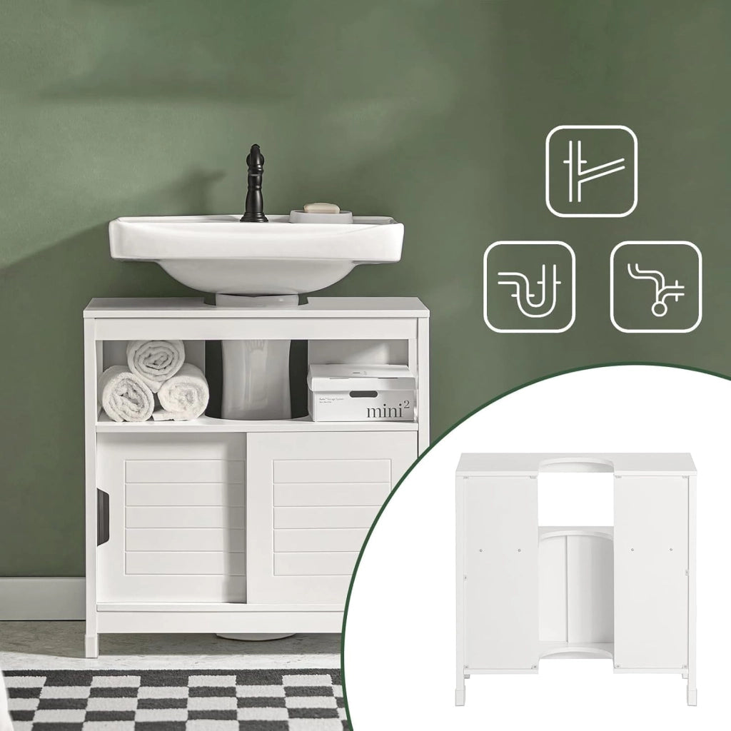 Mobiletto Bagno Salvaspazio - Armadio Salvaspazio 2 Ante Scorrevoli e Ripiano Aperto - Mobile Sottolavabo per Bagno Moderno Piccolo – Bianco, 60x30x60cm, FRG128-II-W