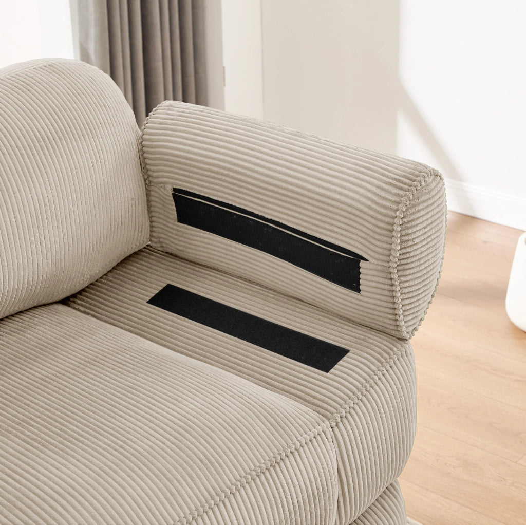 Divano modulare a U a 4 posti con 2 pouf, 336x161x94 cm, in velluto a coste beige