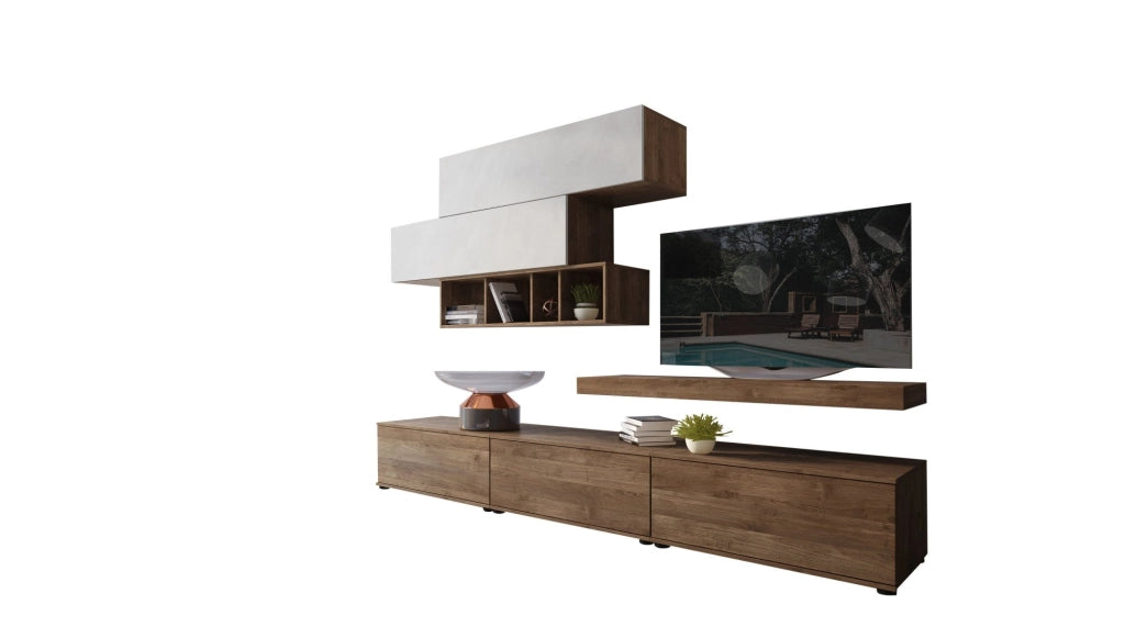 Mobile Soggiorno Mammola, Parete Attrezzata Modulabile, Marrone Noce