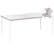 Tavolo da pranzo da giardino Piano in HPL bianco Telaio in alluminio bianco Resistente ai raggi UV all'acqua e alla ruggine Stile moderno del patio esterno