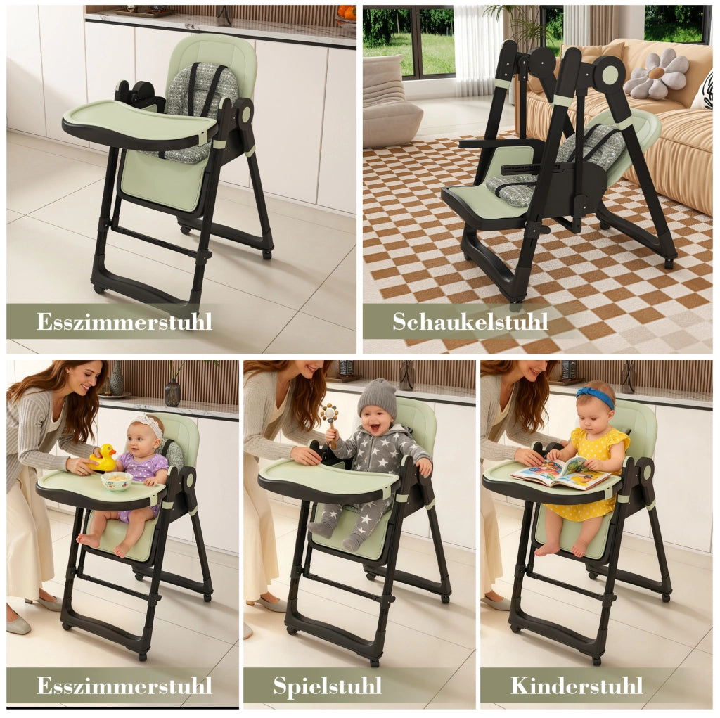 Seggiolone per bambini 2 in 1 con funzione dondolo; cintura di sicurezza a 5 punti; verde scuro
