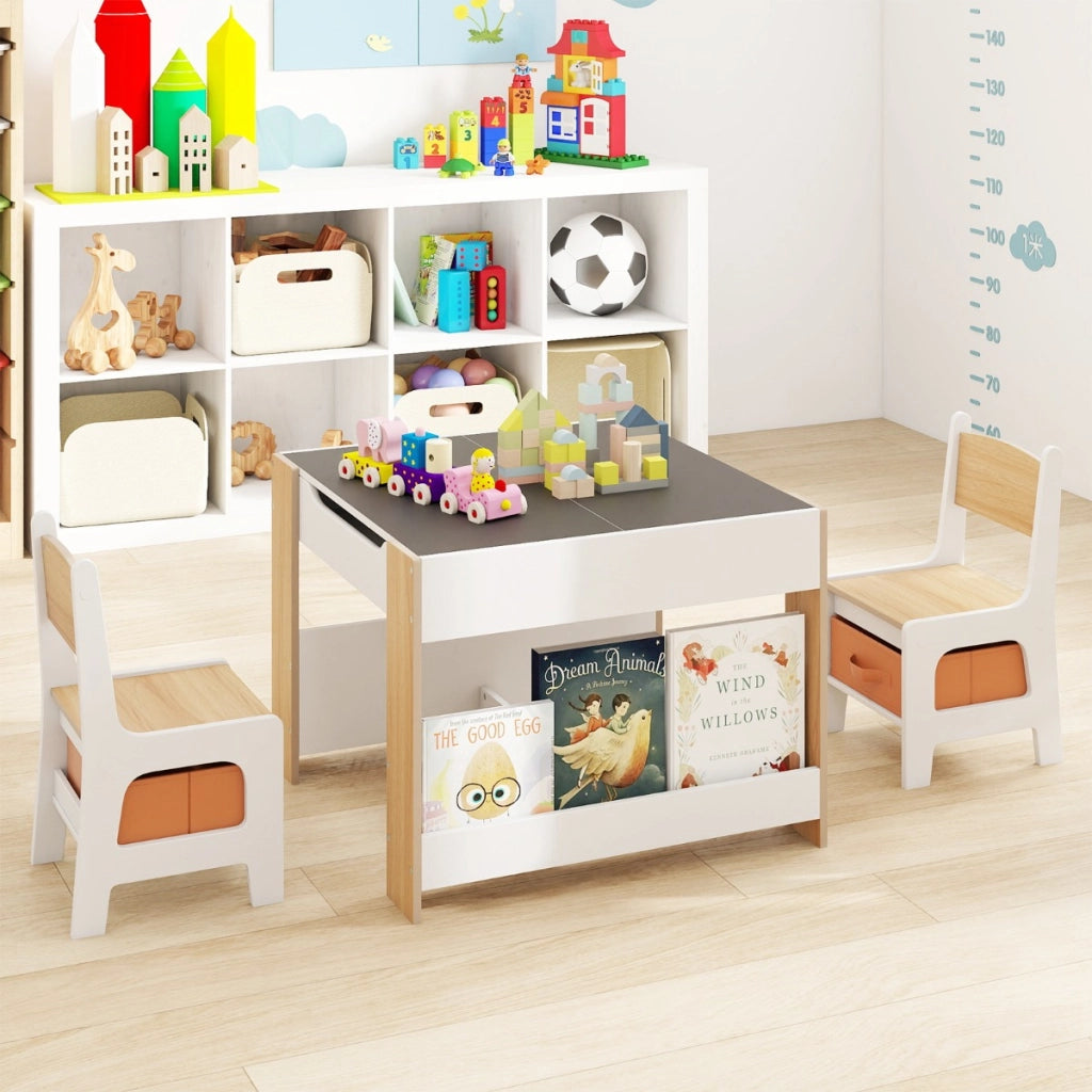 Set tavolo attivit¨¤ in legno con piano doppia faccia e librerie laterali, Set tavolo mobili salvaspazio per disegnare Legno naturale-Tavoli e sedie