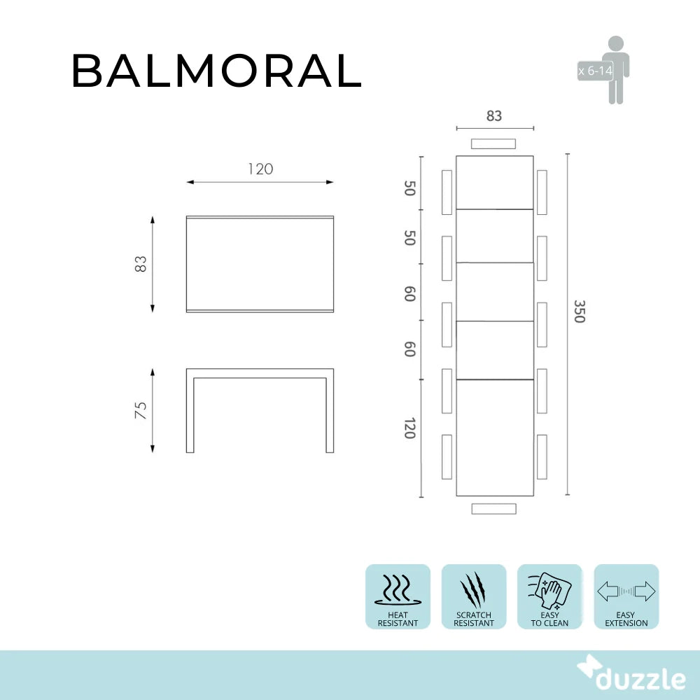 Tavolo da pranzo allungabile in vetro temperato bianco Balmoral 120-350x83 cm fino a 14 posti | Duzzle