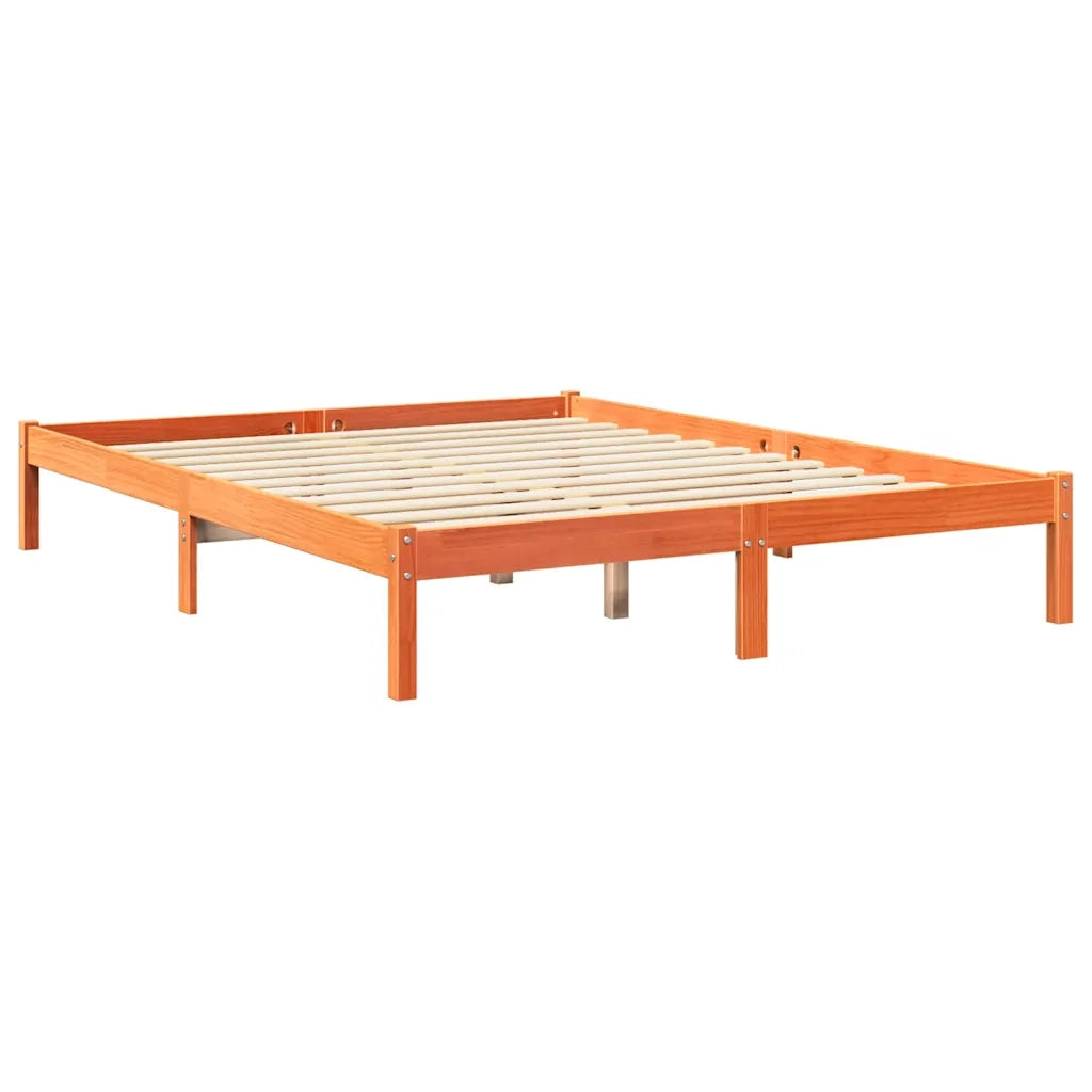 Letto Libreria senza Materasso-Struttura Letto con contenitore Marrone Cera 140x200 cm in Pino 162491