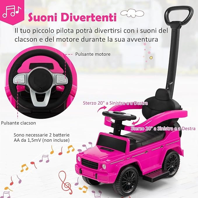 Auto a Spinta per Bambini, Macchina Cavalcabile a Spinta con Tettuccio Regolabile Maniglia per Genitori Paracolpi, Ideale per Bambini 12-36 Mesi (Rosa)