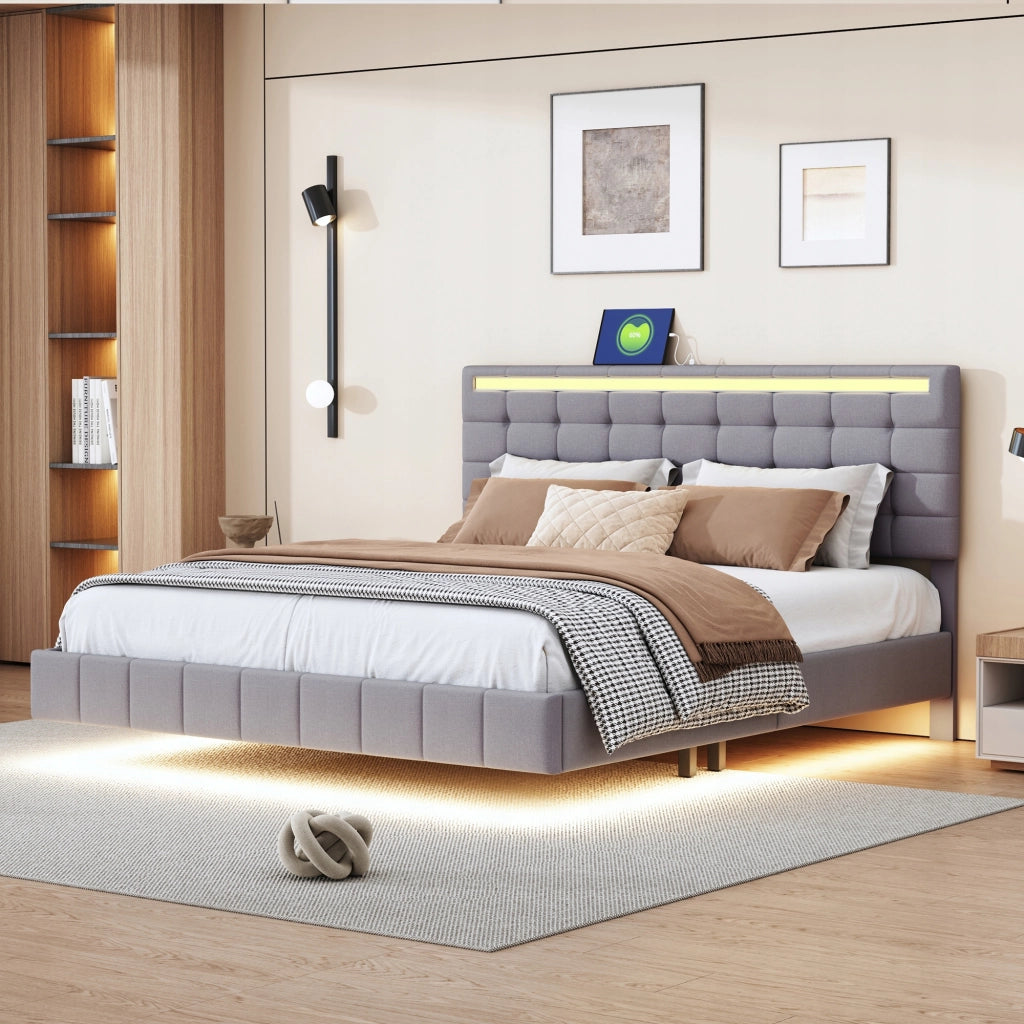 Letto imbottito 160x200 con LED - Xylo - Grigio