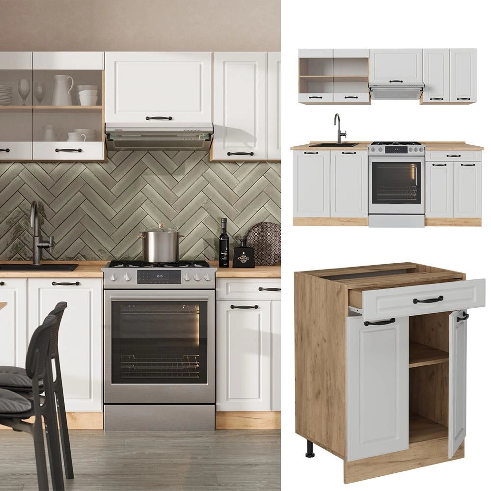 Cucina componibile R-Line Bianco rustico/Rovere dorato 200 cm senza piano di lavoro Vicco