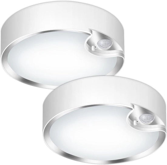 2 Pezzi di Lampada da Soffitto con Sensore di Movimento, Funzionante con Batterie, Lampada da Soffitto da 400 Lumen, 6000K, 19,7 cm, Illuminazione Attivata dal Movimento per Cucina, Scale, Hall, Bagno, Scuderia, Garage, Magazzino, Sottoterra, Veranda