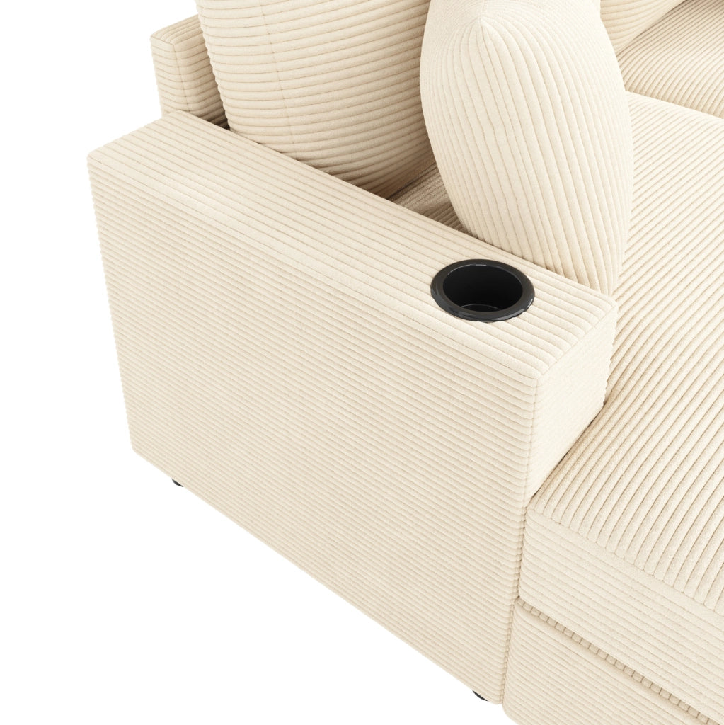 Divano letto 2 posti 163x140x82 cm in tessuto beige con USB e portabicchieri