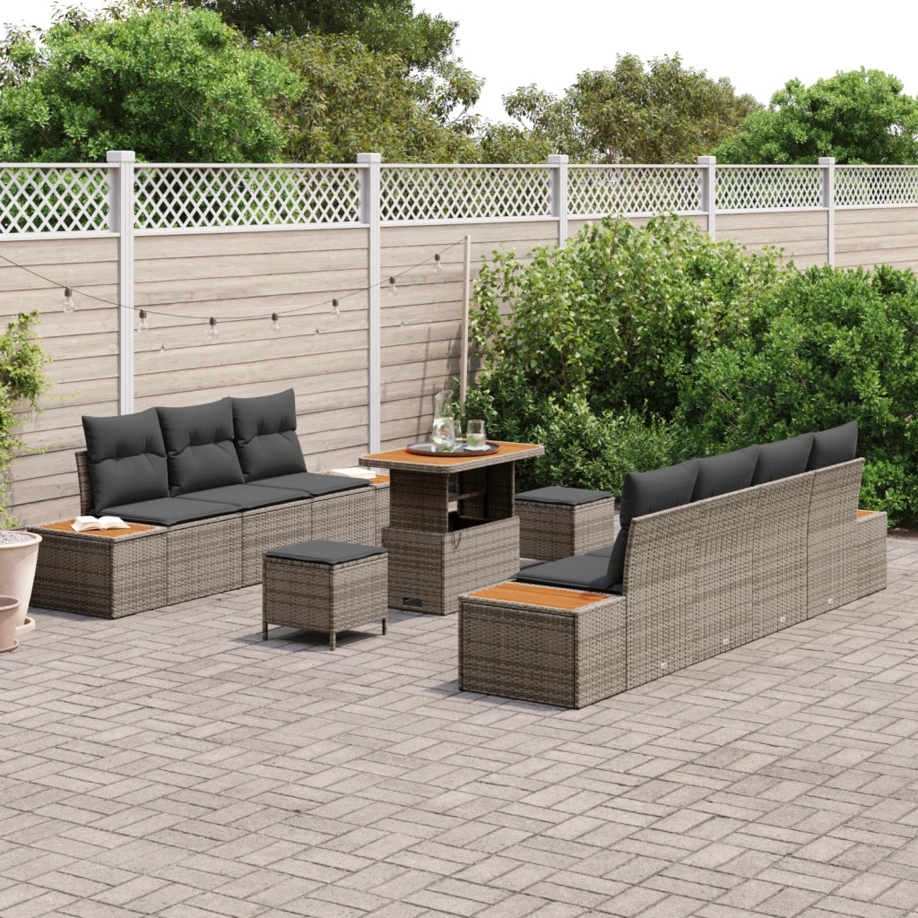 Set Divano da Giardino  10 Pezzi con Cuscini Grigio Rattan Polipropilene