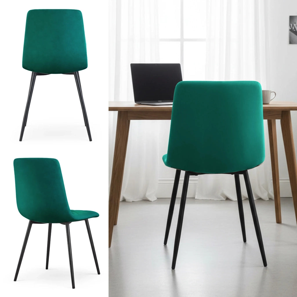 Set di 8 Sedie in velluto trapuntate MILO Verde Bottiglia gambe nere