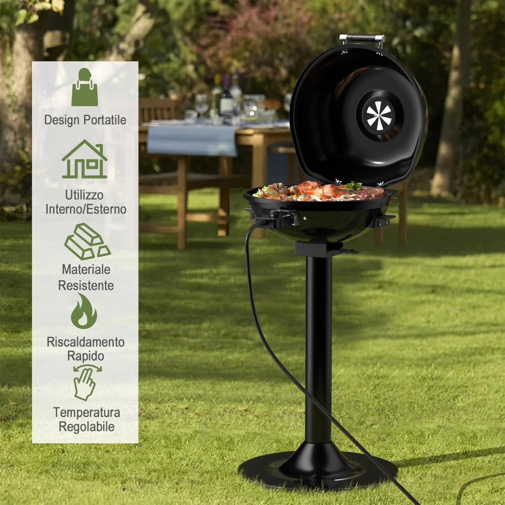 Griglia Elettrica per BBQ, Griglia Portatile con Supporto, Griglia Rimovibile Antiaderente, Temperatura Regolabile, 1600W per Uso Interno ed Esterno per BBQ, Festa, Campeggio