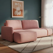 Rezzo, Divano Letto con Penisola Contenitore, 229x148 cm Rosa