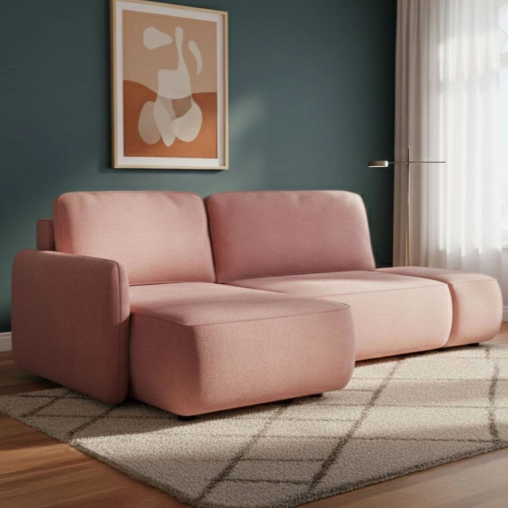 Rezzo, Divano Letto con Penisola Contenitore, 229x148 cm Rosa
