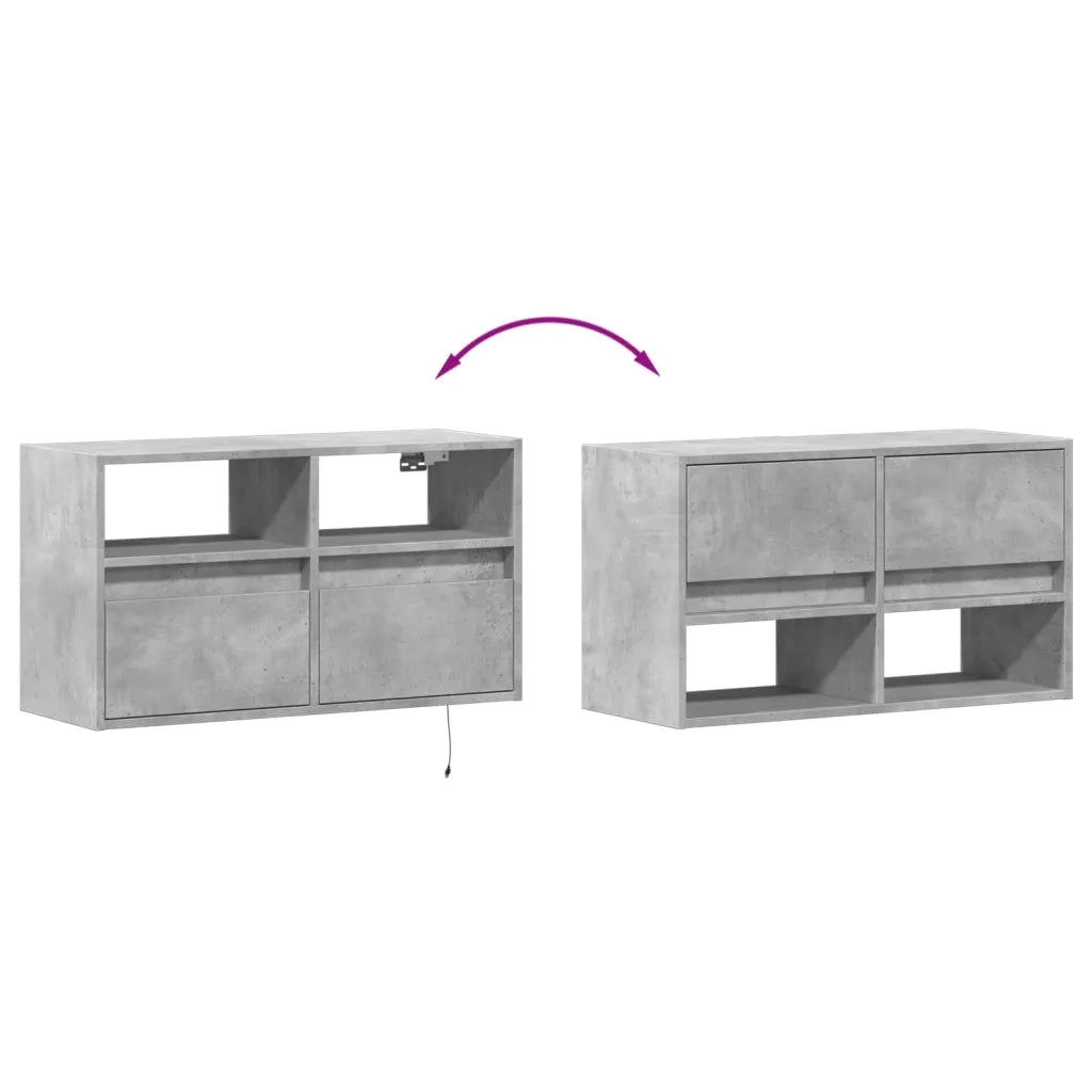 Mobile TV a Parete con Luci LED Grigio Cemento 80x31x45 cm 852330