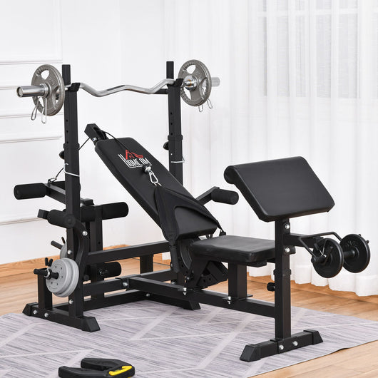 Panca da Palestra Regolabile con Supporto per Bilanciere 210x110x103-123 cm in Acciaio e PU Nero