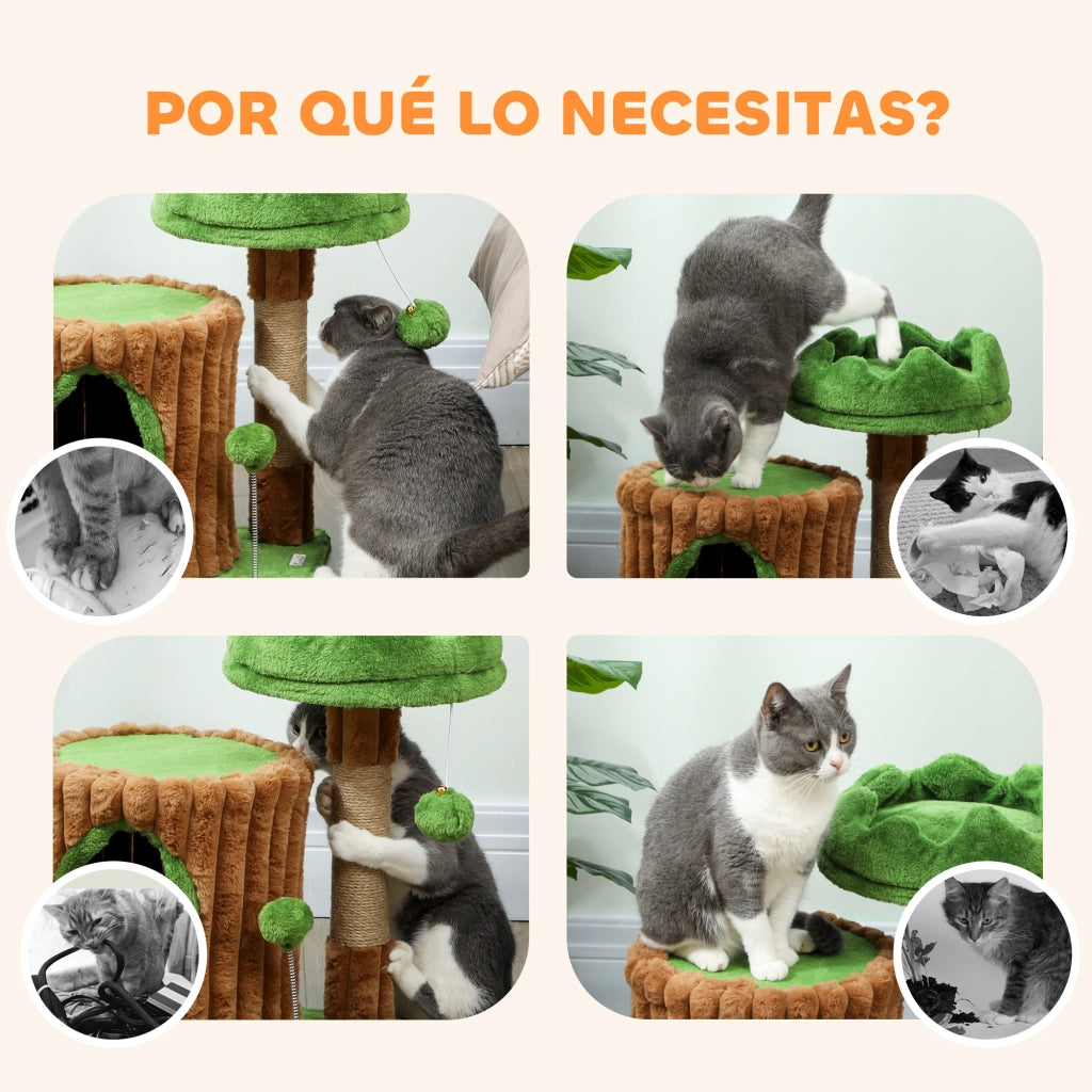 Letto per gatti con tiragraffi e casetta ¨C Zephmum ¨C Marrone e verde 53 cm