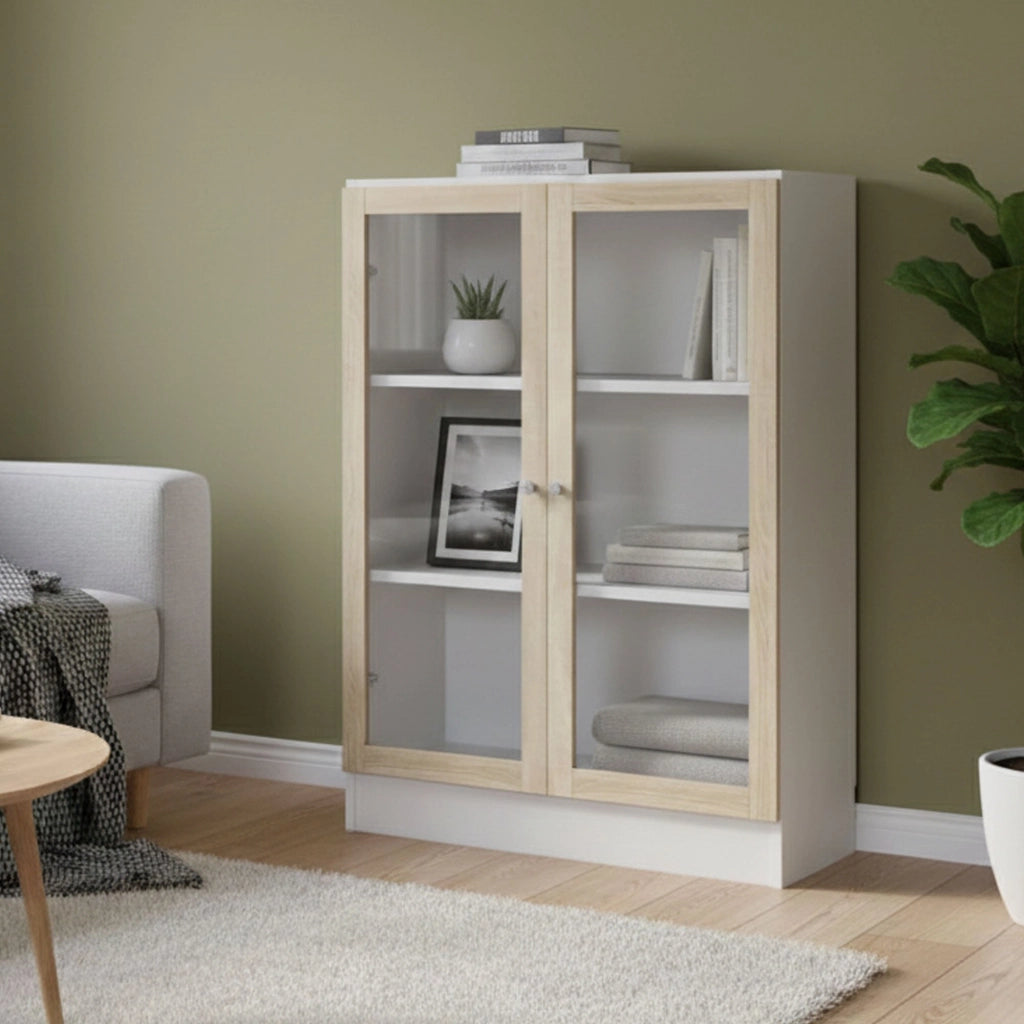 Libreria Amphan, Scaffale da ufficio, Mobile portalibri, Biblioteca, 79x28 h107 cm, Bianco e Quercia