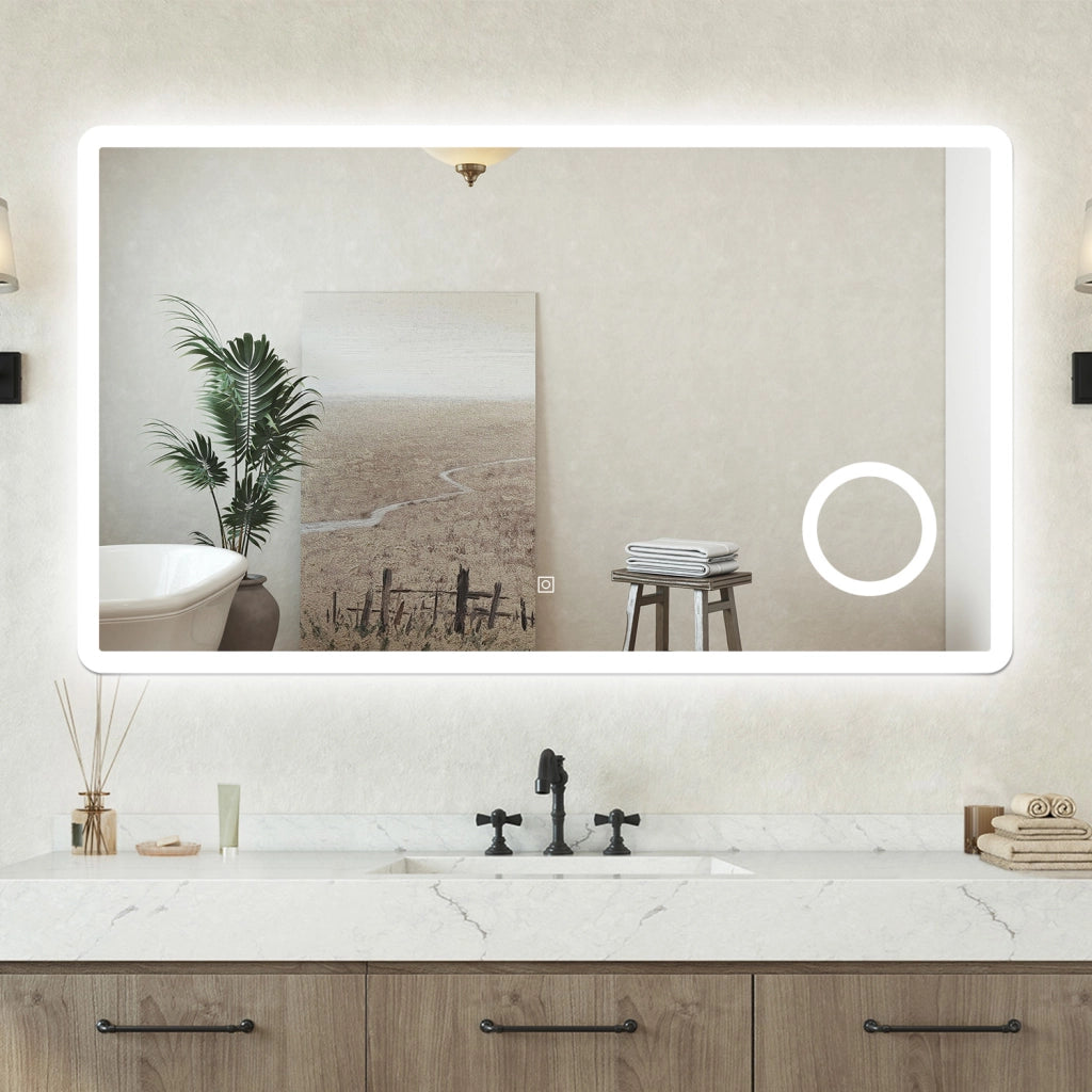 Specchio bagno Rettangolare 140x80cm Led Con 3 Luci + 3X Lente d'ingrandimento + Antiappannamento