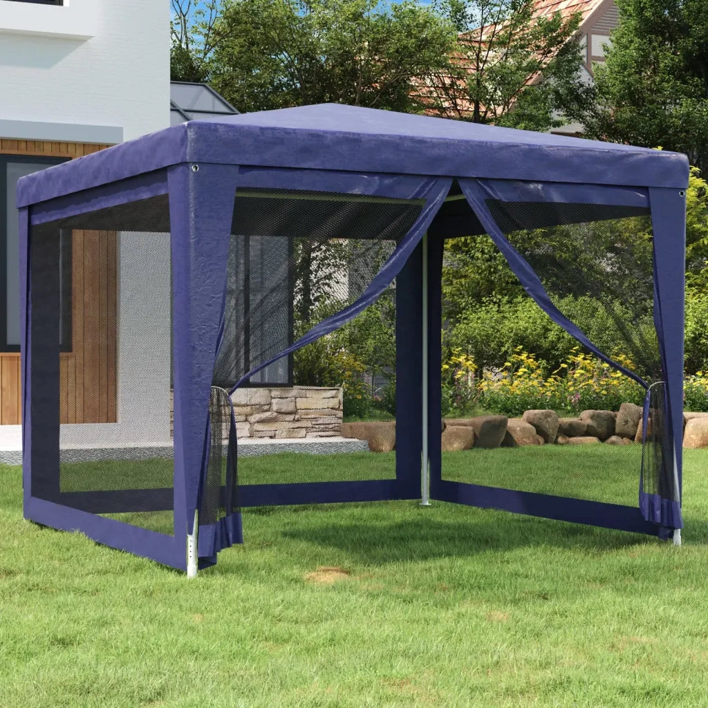 Tenda per Feste con 4 Pareti Laterali in Rete-Tenda Gazebo Blu 3x3 m HDPE