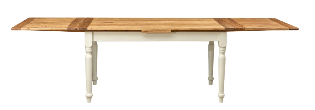 Biscottini Tavolo allungabile Country legno massello di tiglio con struttura bianca anticata piano naturale. Made in Italy