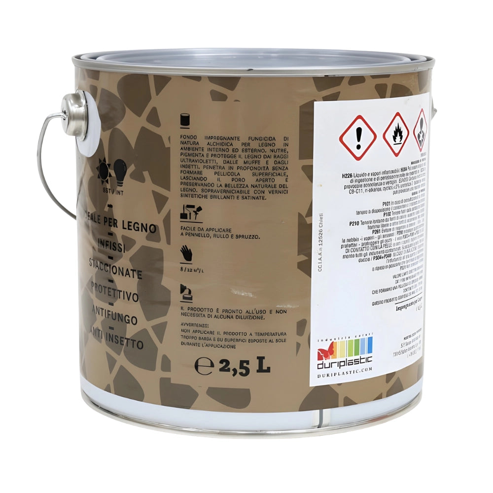 Fondo funghicida alchidico per legno interno ed esterno *** formato 2.5 lt, colore- noce chiaro, confezione 1