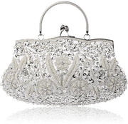 Borsa da sera a mano fatta a maglia con fiori, clutch elegante, piccola borsa a tracolla, borsa per la cerimonia, borsa per il compleanno, borsa per il ballo, borsa per la promessa, con catena e chiusura a croce, in argento.