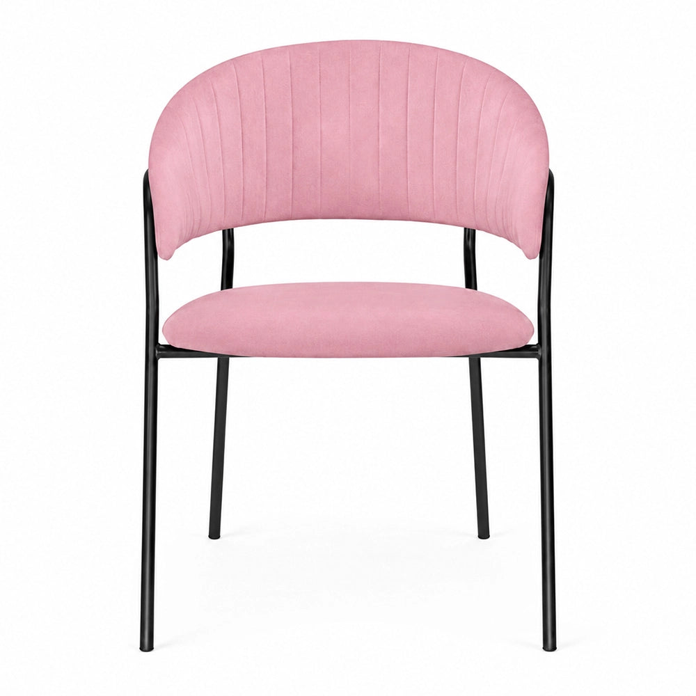 Sedie da sala da pranzo set da 2 Aurelia in velluto rosa con gambe nere