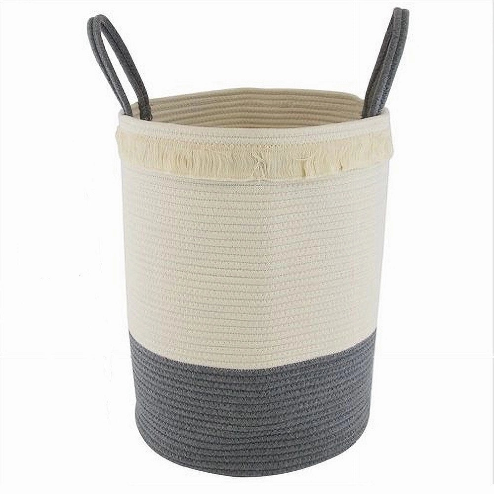 Trade Shop - Cesto Porta Biancheria Sporca Corda Intrecciata Borsa Con Manici 35x45 Cm 10654 -