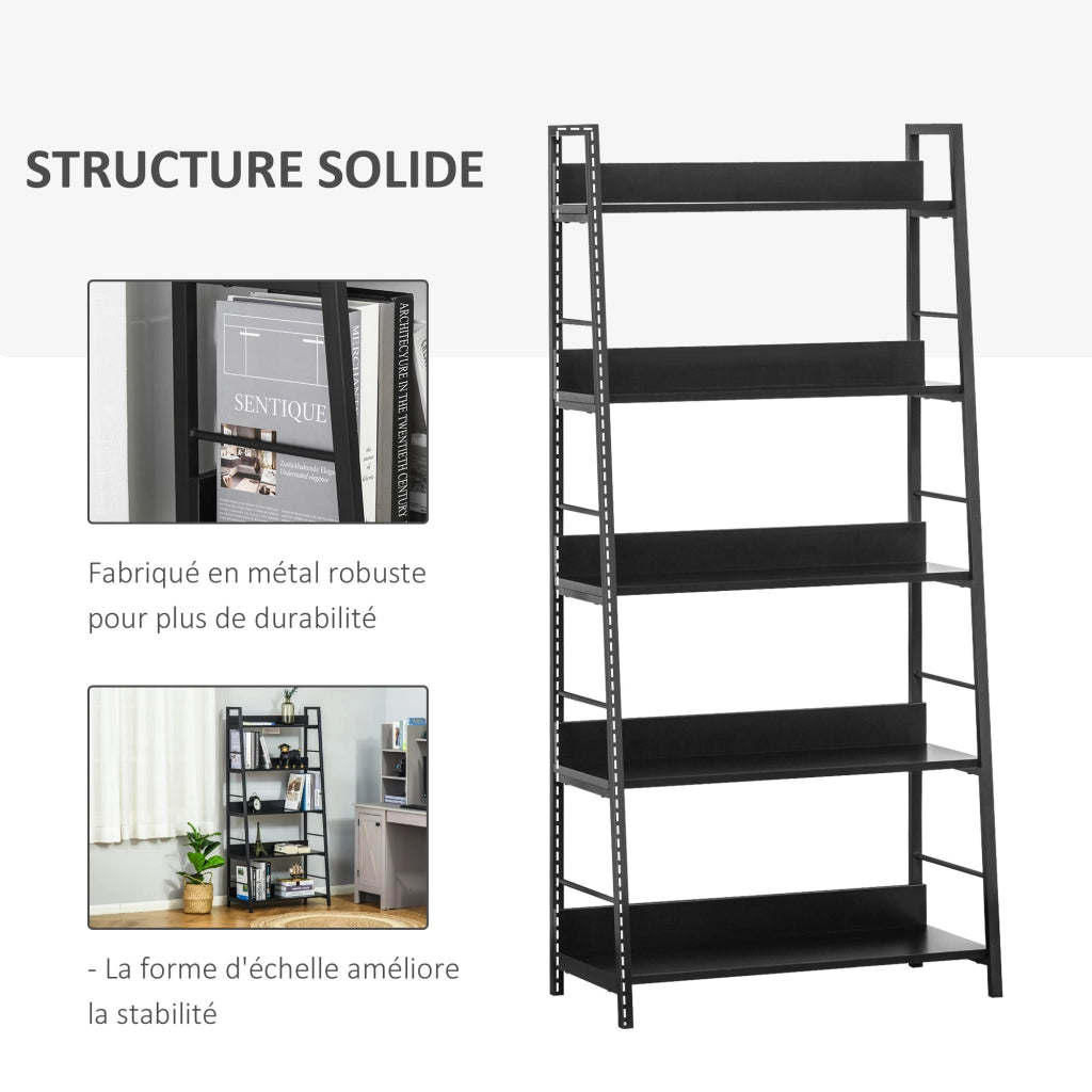 Libreria a 5 Ripiani Stile Industriale Inclinata ¨C Zephmum ¨C Nero 70x35x150 cm