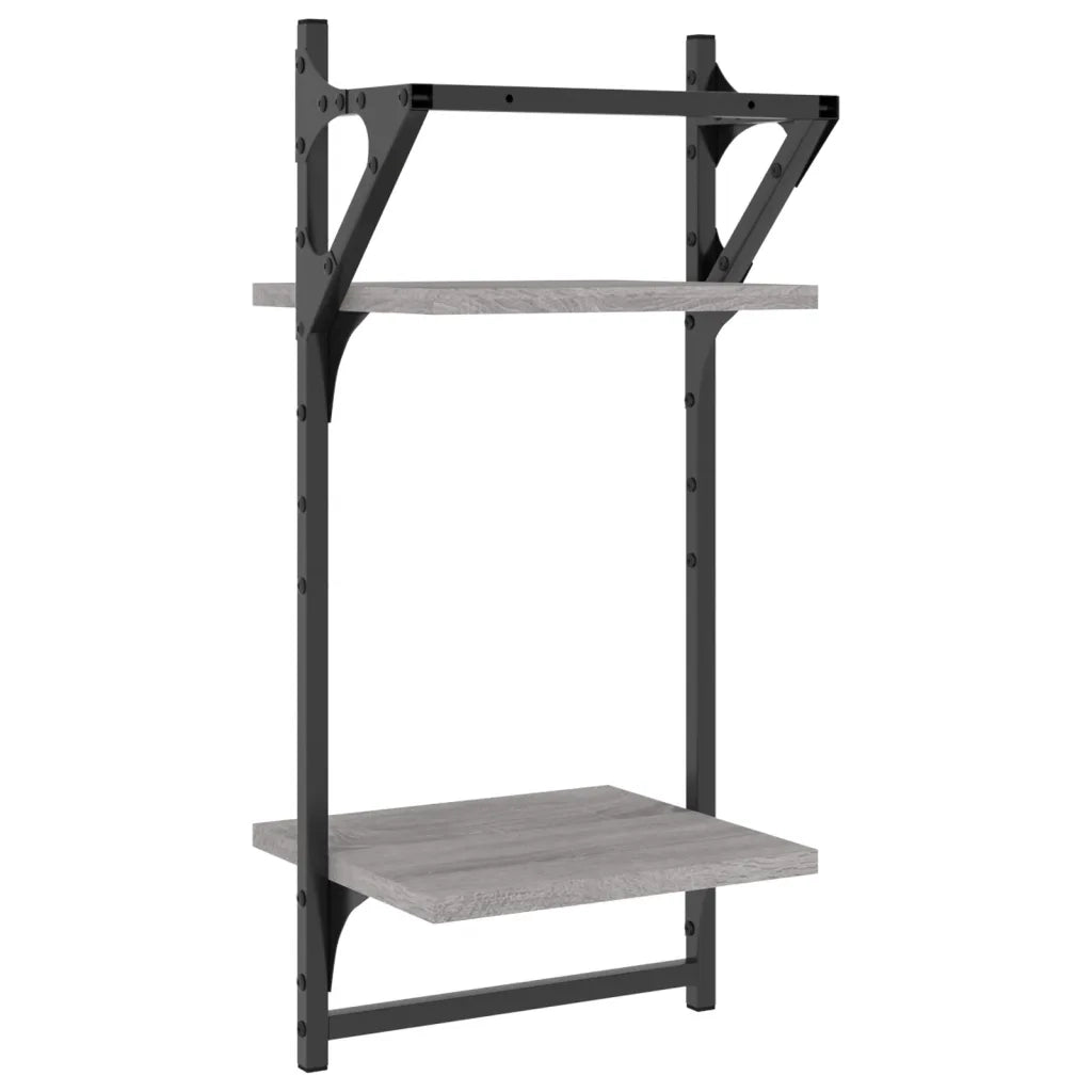 2 pz Mensole a Parete | Scaffale Parete | Ripiano a parete con Aste Grigio Sonoma 30x25x65 cm