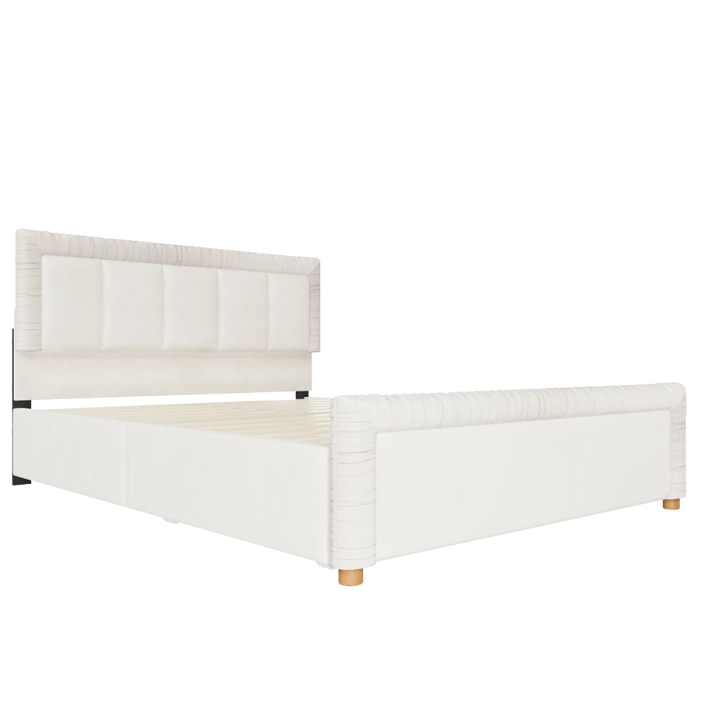 Letto imbottito 140x200 cm in velluto beige con 2 cassetti contenitore