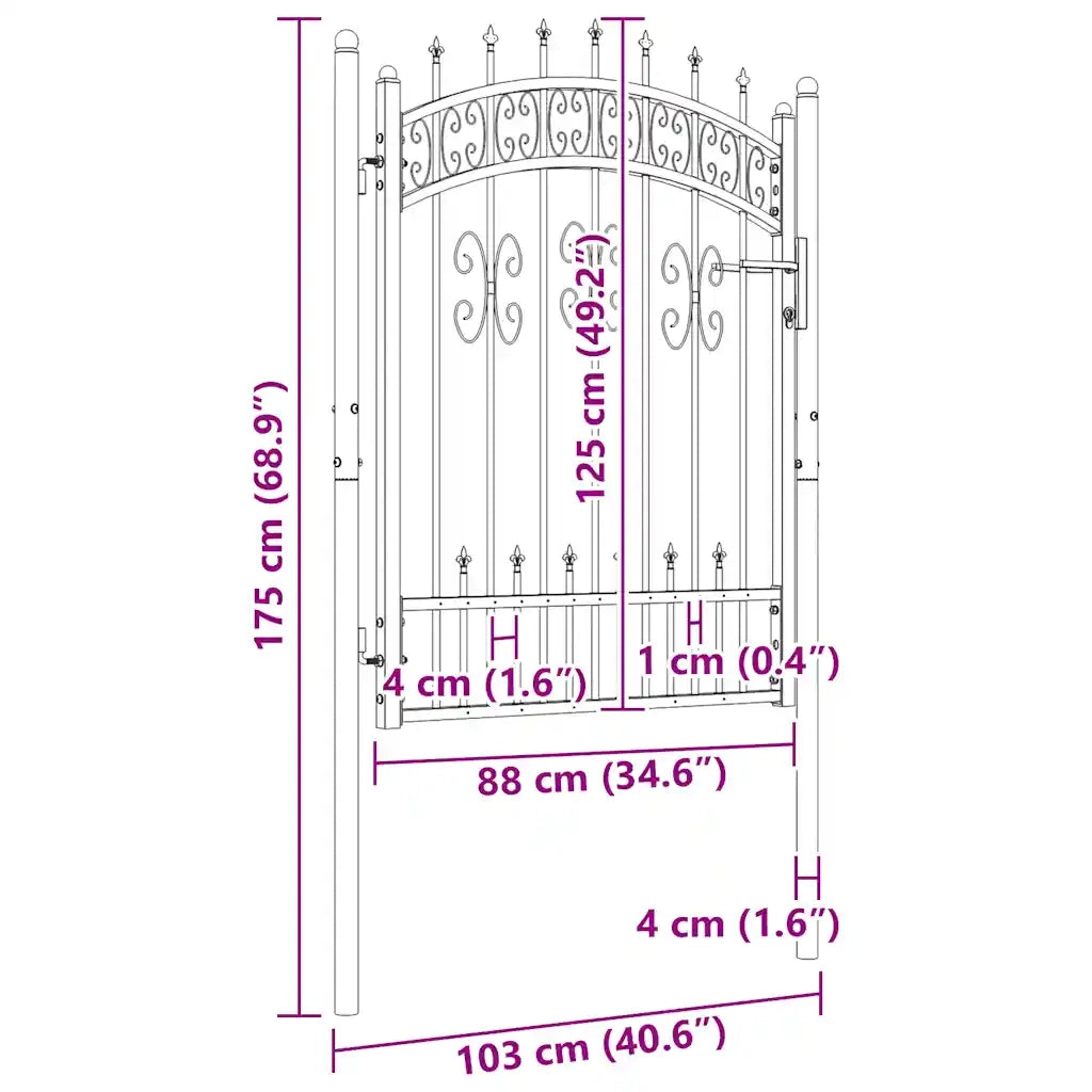 Cancello per recinzione KAMPEN con punta a lancia Nero 103x125 cm in acciaio 151091
