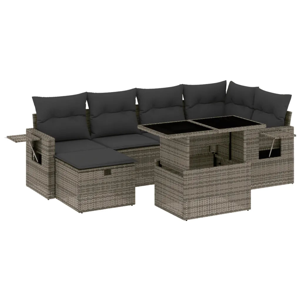 Set Divani da Giardino 7 pz con Cuscini Grigio in Polyrattan